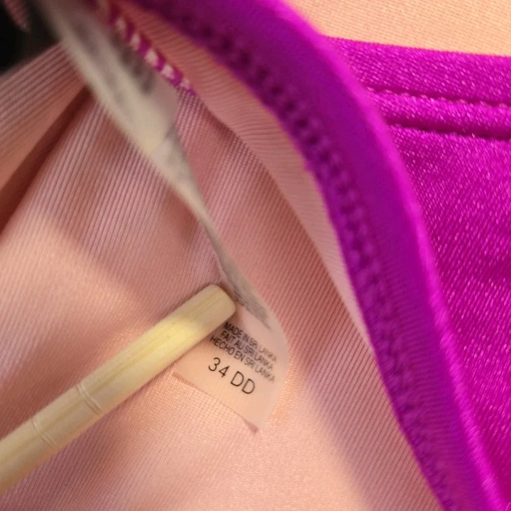 Victoria's Secret Fushia Bikini Twist Front Top 34DD Gold Ring Bottoms Size S
